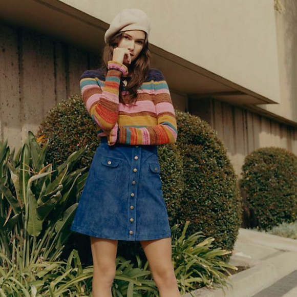 Anthropologie Dresses & Skirts - BLUE SUEDE LEATHER Anthropologie Button Down Mini Skirt 8